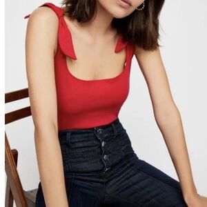 Free People Tie Shoulder Bodysuit Women's Size Large Red